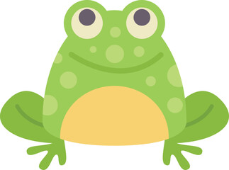 Cheerful green frog with big eyes is smiling and looking forward