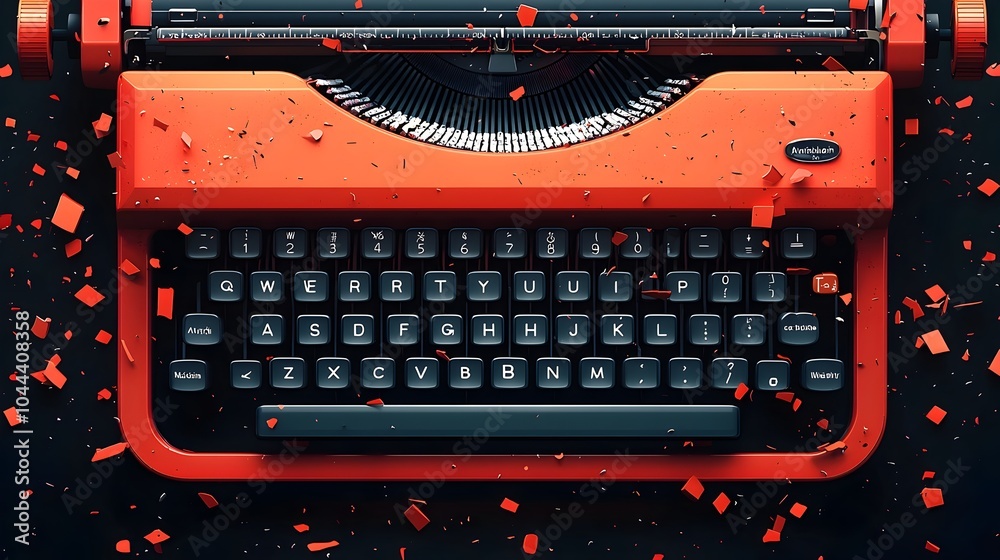 Poster of a typewriter transforming into a keyboard representing the evolution of creative writing and the 