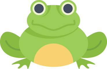 Green frog sitting and smiling cartoon character design