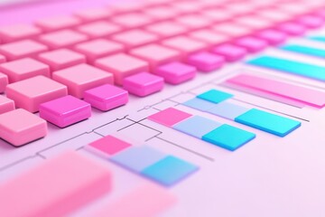 3D illustration of project planning with Gantt charts and timelines, flat design, front view, corporate planning theme, 3D render, colored pastel