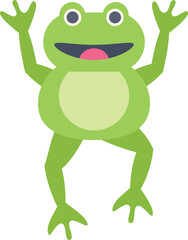 Illustration of a happy green frog raising up its legs and smiling, isolated on white background