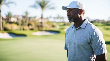 Male golfer in golf attire on green (golf course, institution, member)