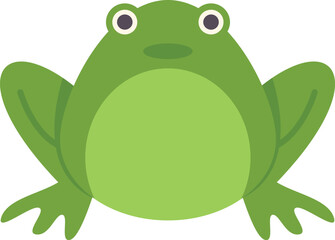 Cartoon illustration of a cheerful green frog sitting and looking forward