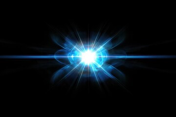 Fototapeta premium beautiful blue lens flare effect overlay texture with bokeh effect and anamorphic light streak in front of a black background.
