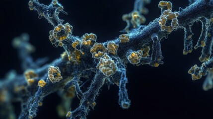 Ancient microbes under microscope reveal intricate cellular structures, showcasing their mysterious and ancient nature, ideal for scientific and educational content.