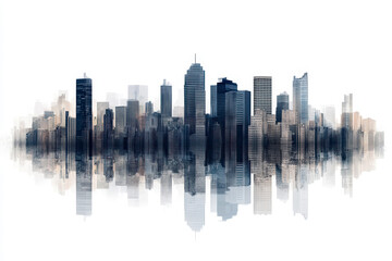 panorama view of buildings in the city urban area isolated white background.