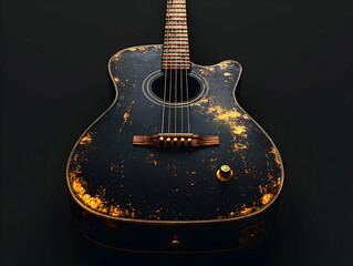 Vintage Acoustic Guitar Close-Up Showcasing Rustic Craftsmanship and Textured Wood Finish