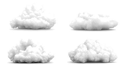 Collection of Fluffy White Clouds on a Transparent Background Generative AI