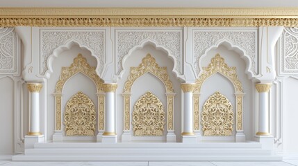 Obraz premium White Wall with Golden Ornate Arches and Pillars