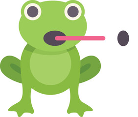 This vector illustration shows a green frog catching an insect with its tongue sticking out