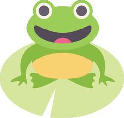 Obraz premium Cartoon frog is sitting on a lily pad with a big smile, looking happy and friendly