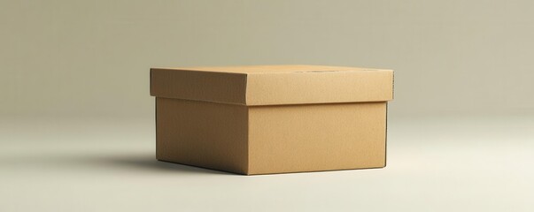Recycled cardboard box with minimalist design, sustainable packaging, detailed textures, photorealistic clarity