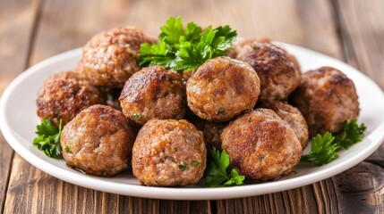 Artistic Presentation of Meatballs with Parsley Garnish