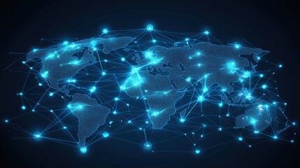 Obraz premium Futuristic Global Map with Neon Blue Connections