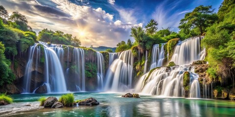 Obraz premium serene landscape with majestic waterfalls