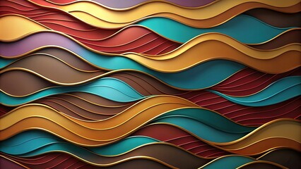 Chic abstract design showcases intricate paper cuts adorned with gold lines against a warm brown wave backdrop, ideal for adding sophistication to creative endeavors.