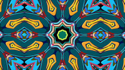 Abstract colorful psychedelic mandala kaleidoscope background pattern for a summer music festival