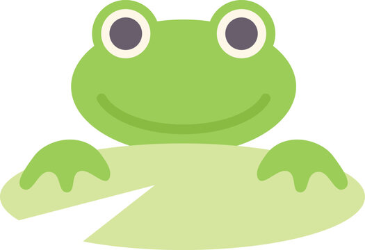 Cheerful green frog is sitting on a lily pad, enjoying the peace and quiet of the pond