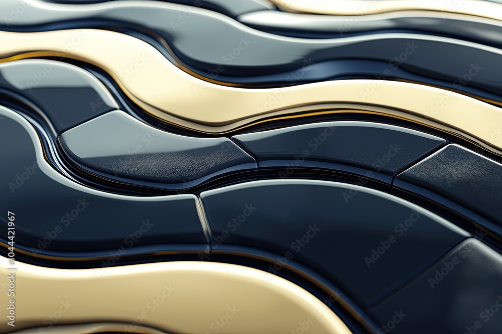 Poster abstract wavy pattern in gold and black, perfect for modern design projects.