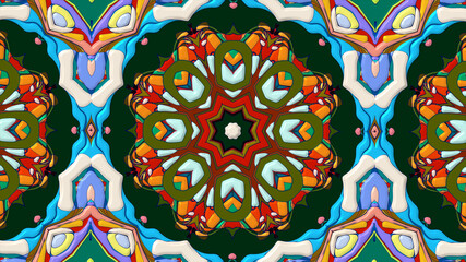 Abstract colorful psychedelic mandala kaleidoscope background pattern for a summer music festival