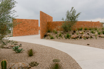 Mexican architecture red bricks and desertic landscape