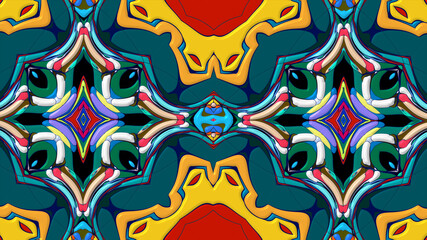 Fototapeta premium Abstract colorful psychedelic mandala kaleidoscope background pattern for a summer music festival