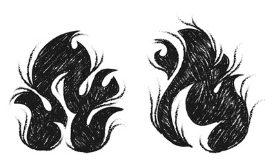 Hand drawn of Fire flame icon symbol. isolated on white background. vector icon illustration