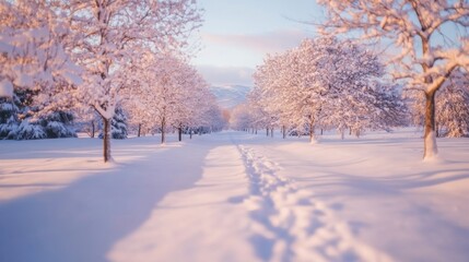 Obraz premium Serene Snowy Woodland Scene with Soft Lighting