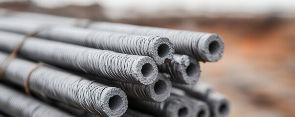 Close-up of basalt fiber rebar, durable and lightweight, innovative construction material, photorealistic detail