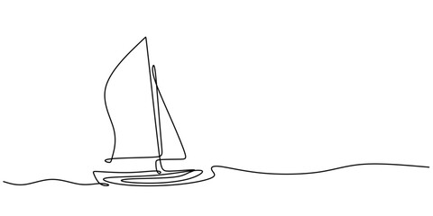 sailboat continuous line drawing. Marine transportation vector illustration