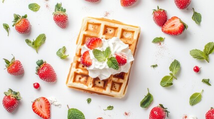 Delicious Waffles with Fresh Strawberries and Cream