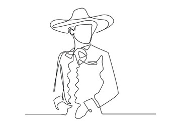 continuous line drawing of Mexican man.one line drawing of man in traditional Mexican clothing.single line vector illustration. isolated white background