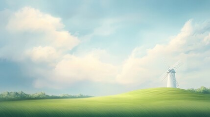 Obraz premium A windmill is standing in a field of grass