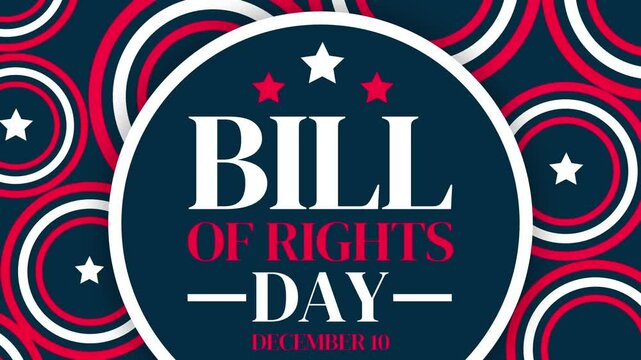 Bill of Rights Day 4k animation background in patriotic color with stars and typography