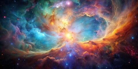 A colorful and vibrant nebula in outer space , Astronomy, Galaxy, Stars, Universe, Space, Cosmic, Cloud