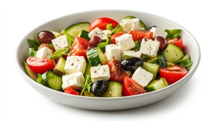 Fresh Salad with Tomatoes and Feta on White Background