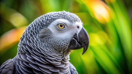 Obraz premium Close up photo of a beautiful grey parrot displaying vibrant feathers and intelligent eyes, grey parrot, bird, animal