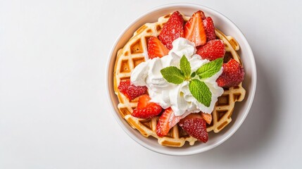 Fresh Waffles with Strawberries and Whipped Cream