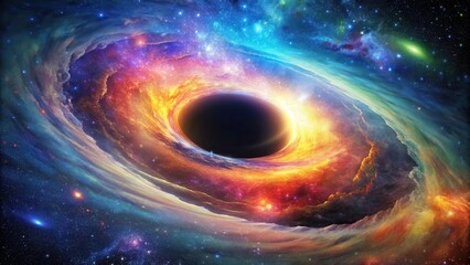 Obraz premium A stunning image of a black hole surrounded by a colorful galaxy in outer space, black hole, universe, galaxy