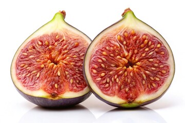 Ripe fig slice on white background