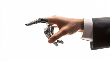 Naklejka premium The finger of a businessman robot is pointing.