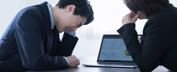 Depressed businessman who does not achieve his performance or quota and is stuffed by his boss...