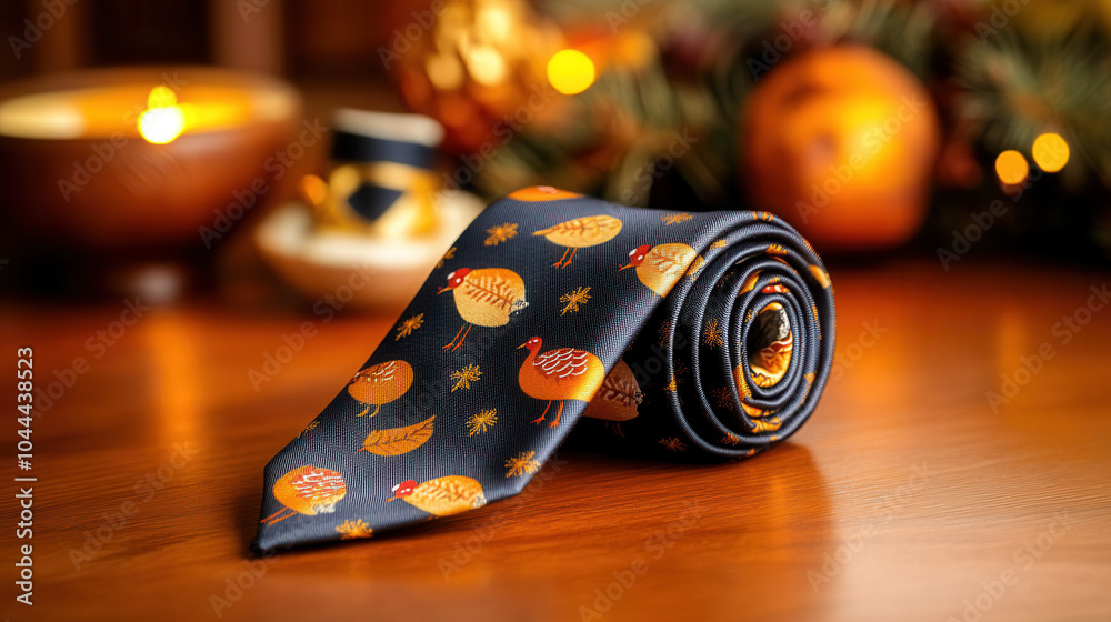 Wall mural whimsical thanksgiving tie featuring colorful turkeys and festive designs, perfect for holiday celeb