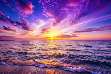 Serene ocean sunset backdrop with original purple hue at summer dusk Wide-Angle