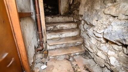 Old Stone Stairs Leading Down to Basement