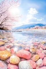 Serene Spring Landscape with Delicate Cherry Blossoms