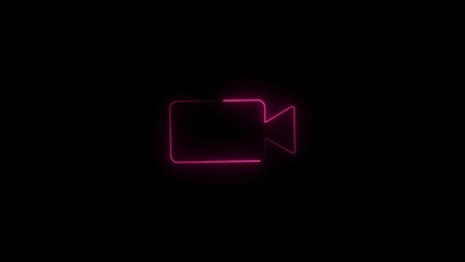 Neon glowing camera icon. video camera symbol. movie sign. neon Film camera, Movie camera icon. On black background.