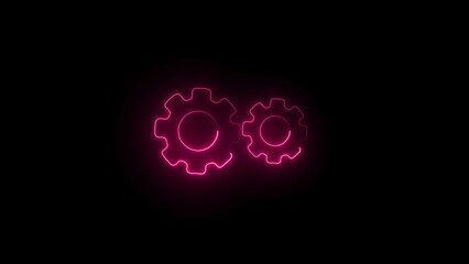 Glowing neon line Gear and lightning icon isolated on black background. Electric power. Signs and symbols can be used for web, logo, mobile app, UI, UX.