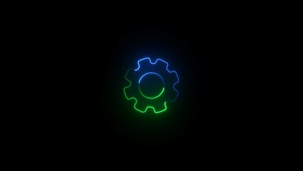 Glowing neon line Gear and lightning icon isolated on black background. Electric power. Signs and symbols can be used for web, logo, mobile app, UI, UX.