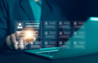 Businessman showing concept of human resources, employees, employment, management, training, HR,...